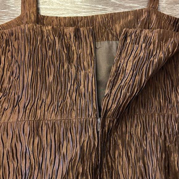 Vintage Fendi 365 Italy Brown Plisse Ruched Midi Dress 44 Textured Strap Dress - Picture 13 of 16